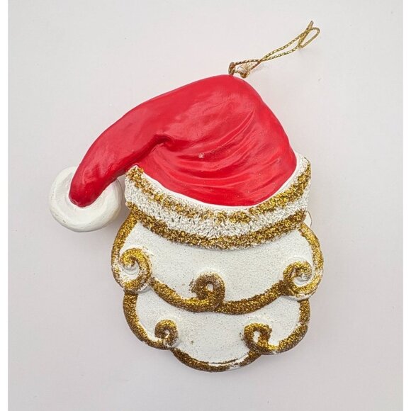 Santa Claus Face Christmas Tree Ornament with Glitter Accents & Red Hat - Picture 2 of 6